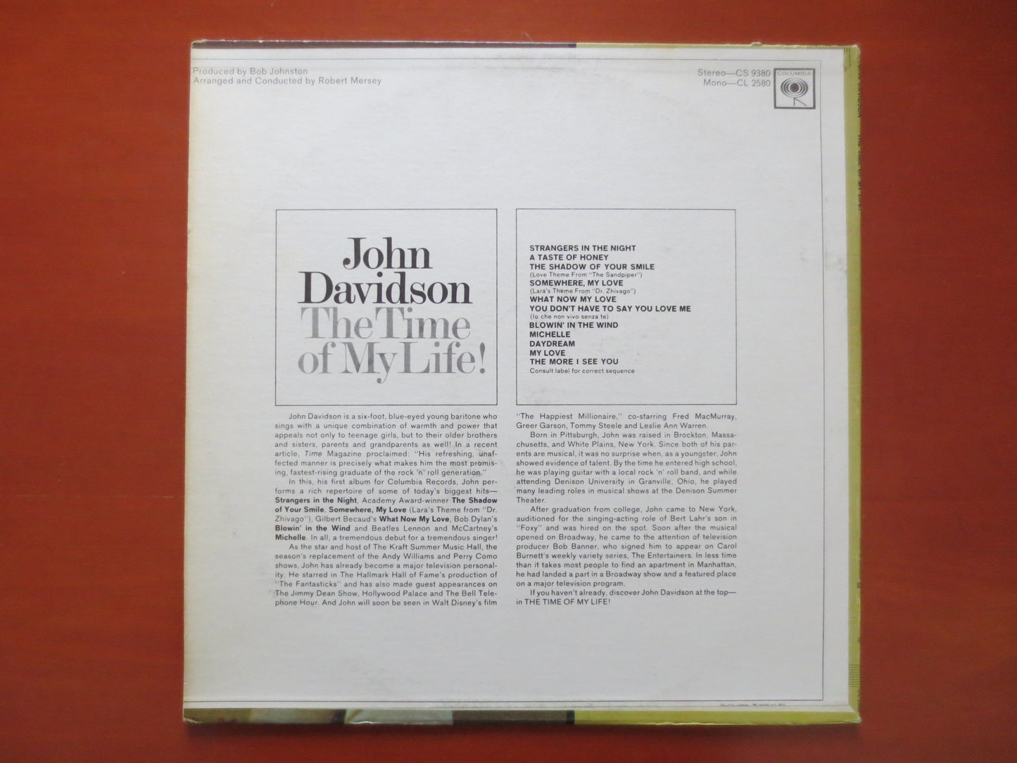 JOHN DAVIDSON Lp, TIME of My Life Lp, Pop Record, Pop Album, Vintage Vinyl, Vintage Vocal Album, Vocal Record, 1966 Records