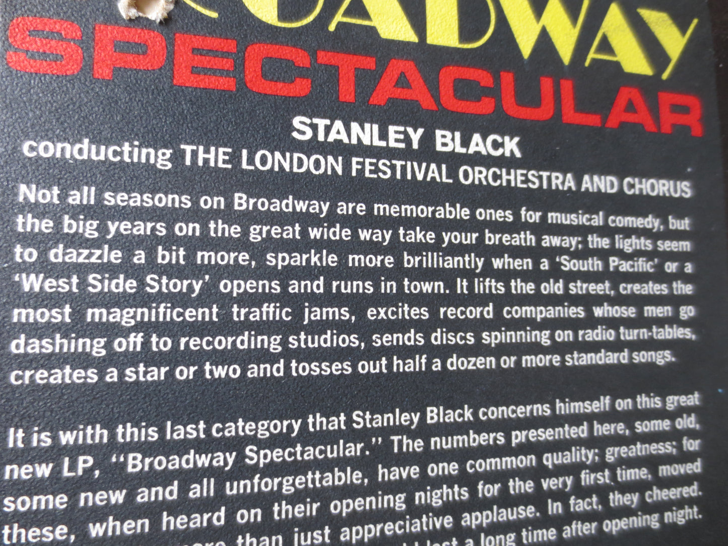 BROADWAY SPECTACULAR, Phase 4 Records, STANLEY Black, Orchestra Records, Stanley Black Albums, Vinyl Album, Lp, 1966 Record