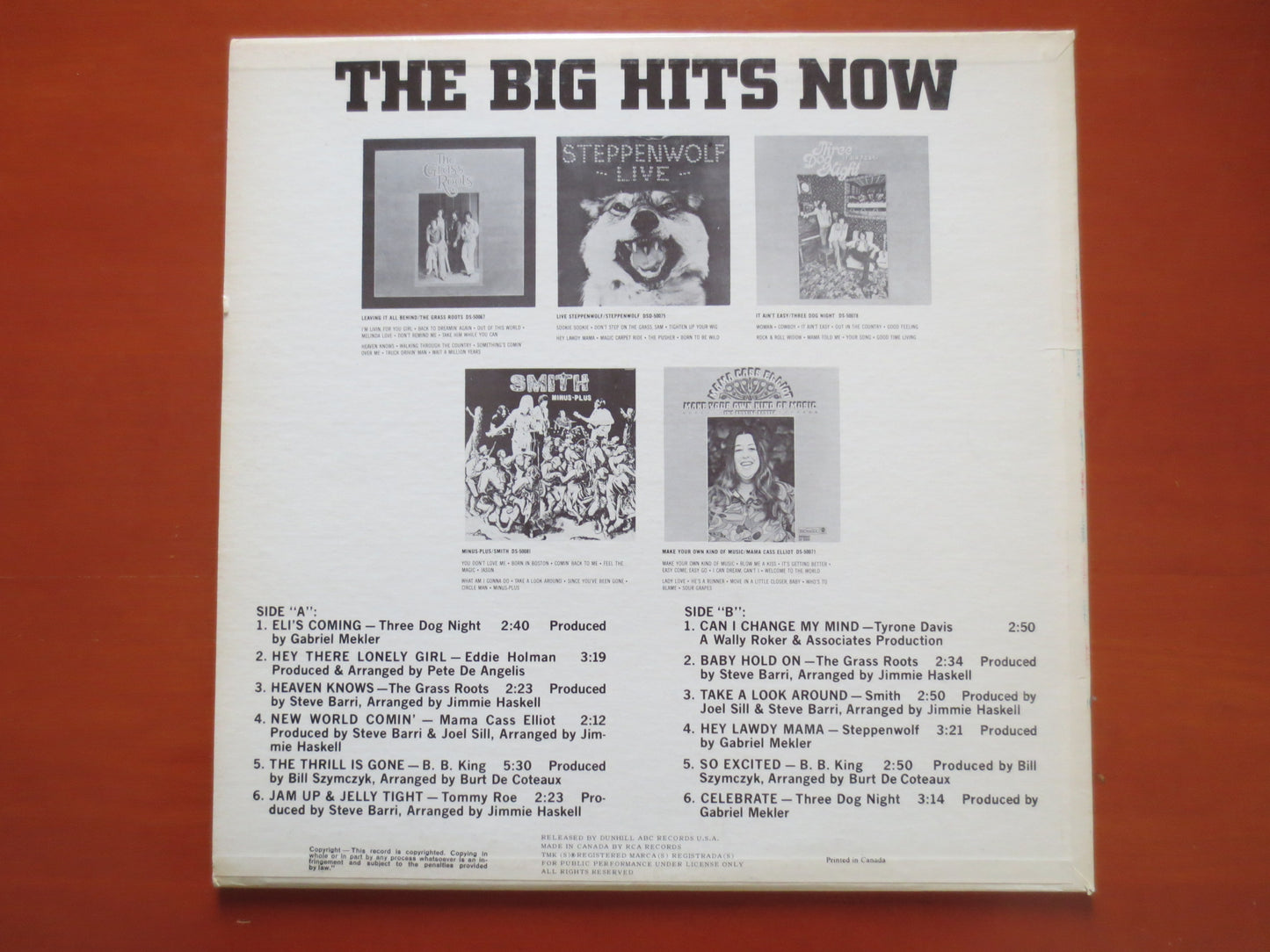 BIG HITS NOW, B B King Record, Mama Cass Record, Lp, Eddie Holman Record, Tommy Roe Record, B B King Vinyl, 1972 Records