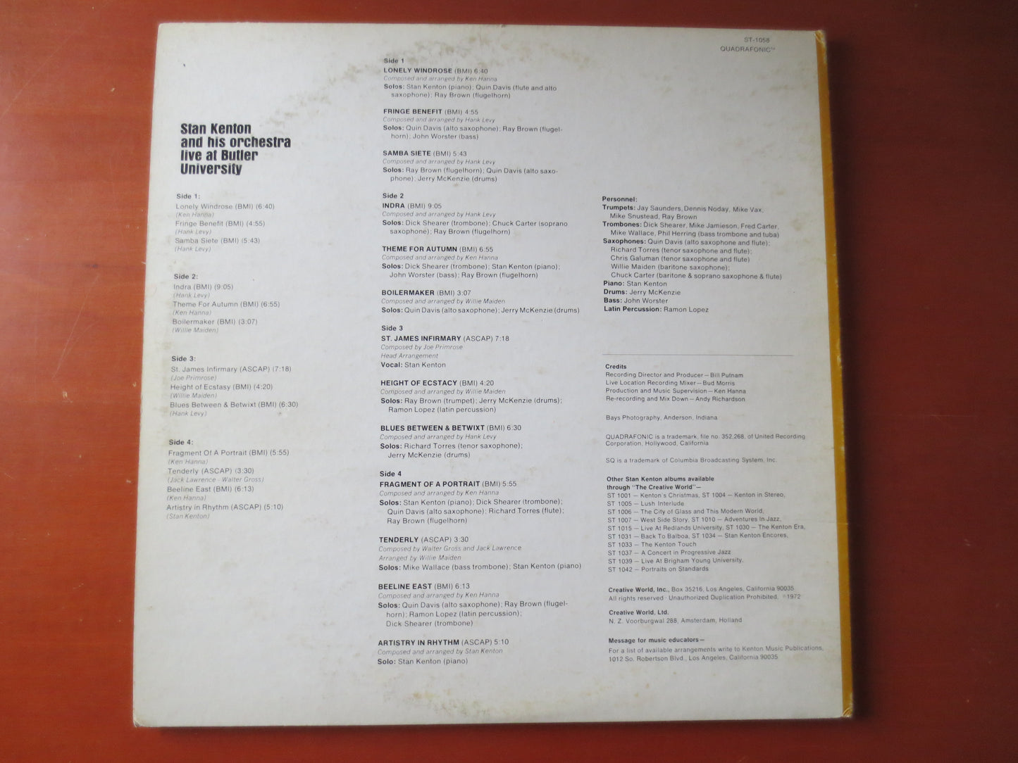 STAN KENTON, LIVE at Butler University, Stan Kenton Records, Stan Kenton Album, Stan Kenton Lp, Jazz Lp, lps, 1972 Records