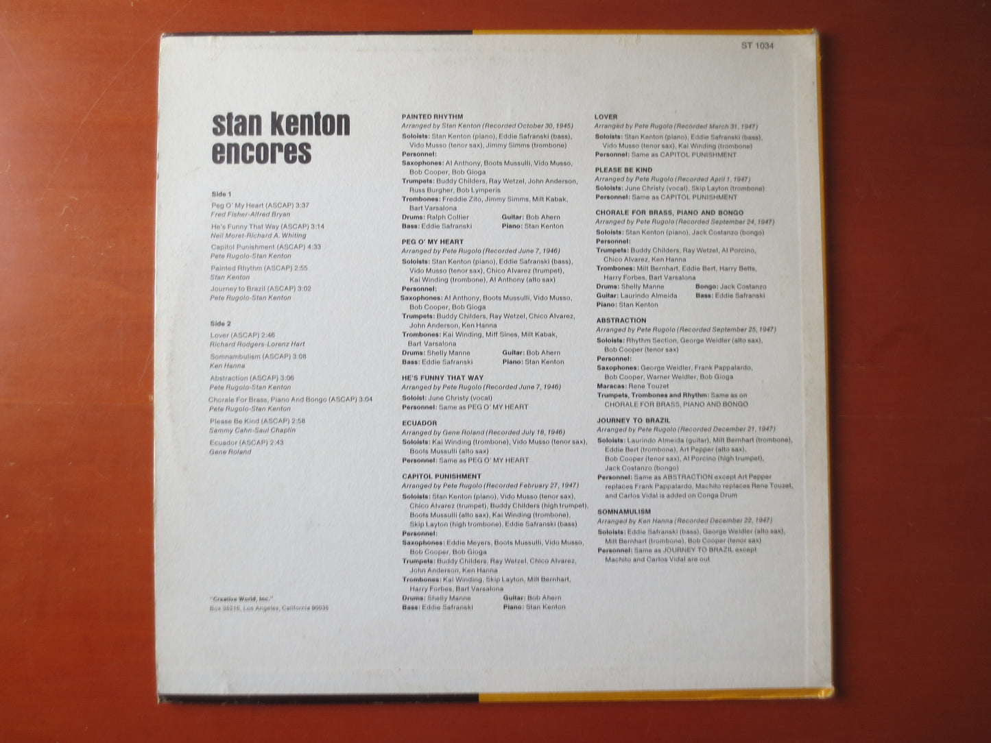 STAN KENTON, ENCORES, Stan Kenton Records, Stan Kenton Albums, Stan Kenton Lp, Jazz Lp, Swing lp, Vinyl Lp, 1970 Records