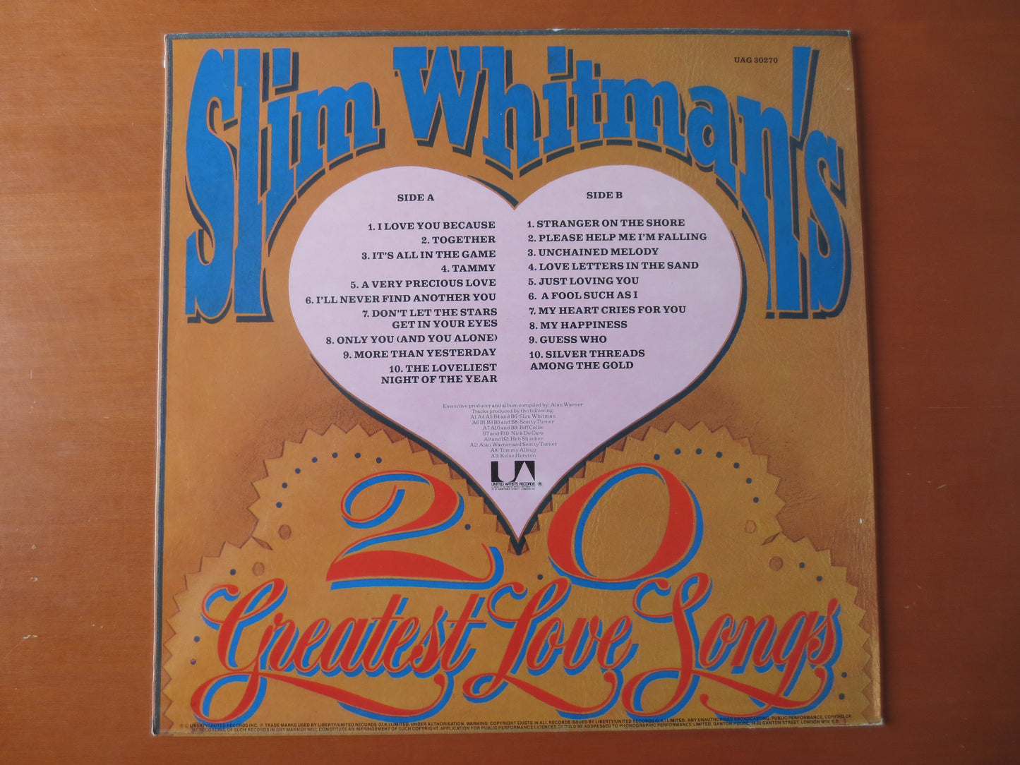 SLIM WHITMAN, 20 Greatest Love Songs, Slim Whitman Records, Slim Whitman Albums, Slim Whitman Vinyl, Vinyl, 1979 Records