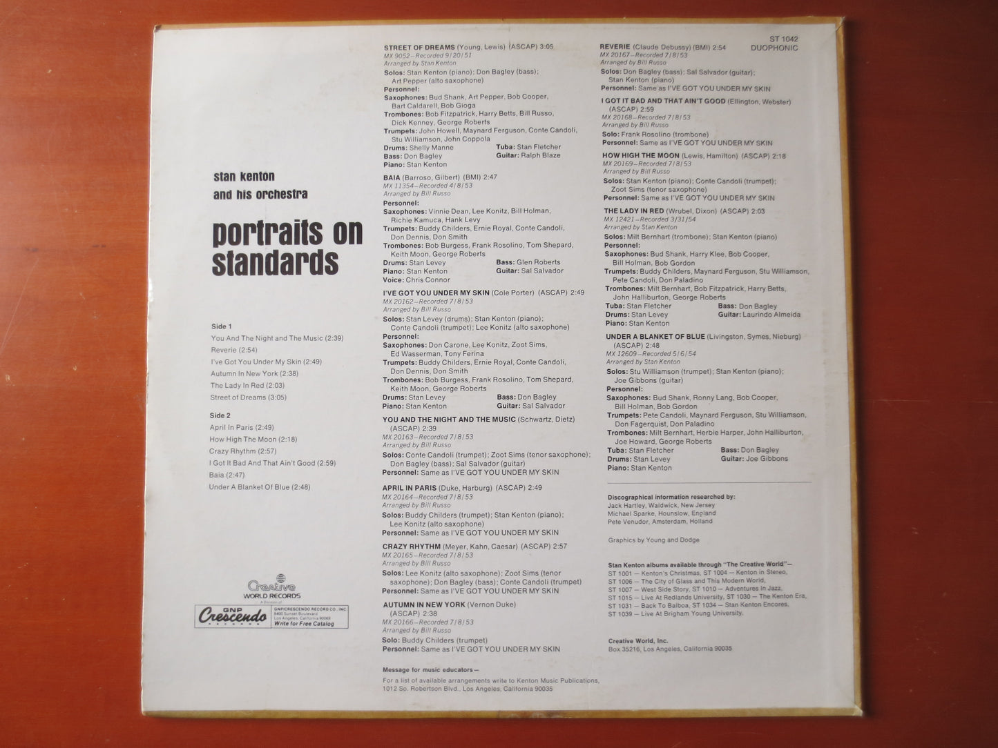 STAN KENTON, Portraits on Standards, Stan Kenton Records, Stan Kenton Albums, Stan Kenton Lp, Jazz Lps, Vinyl, 1972 Records