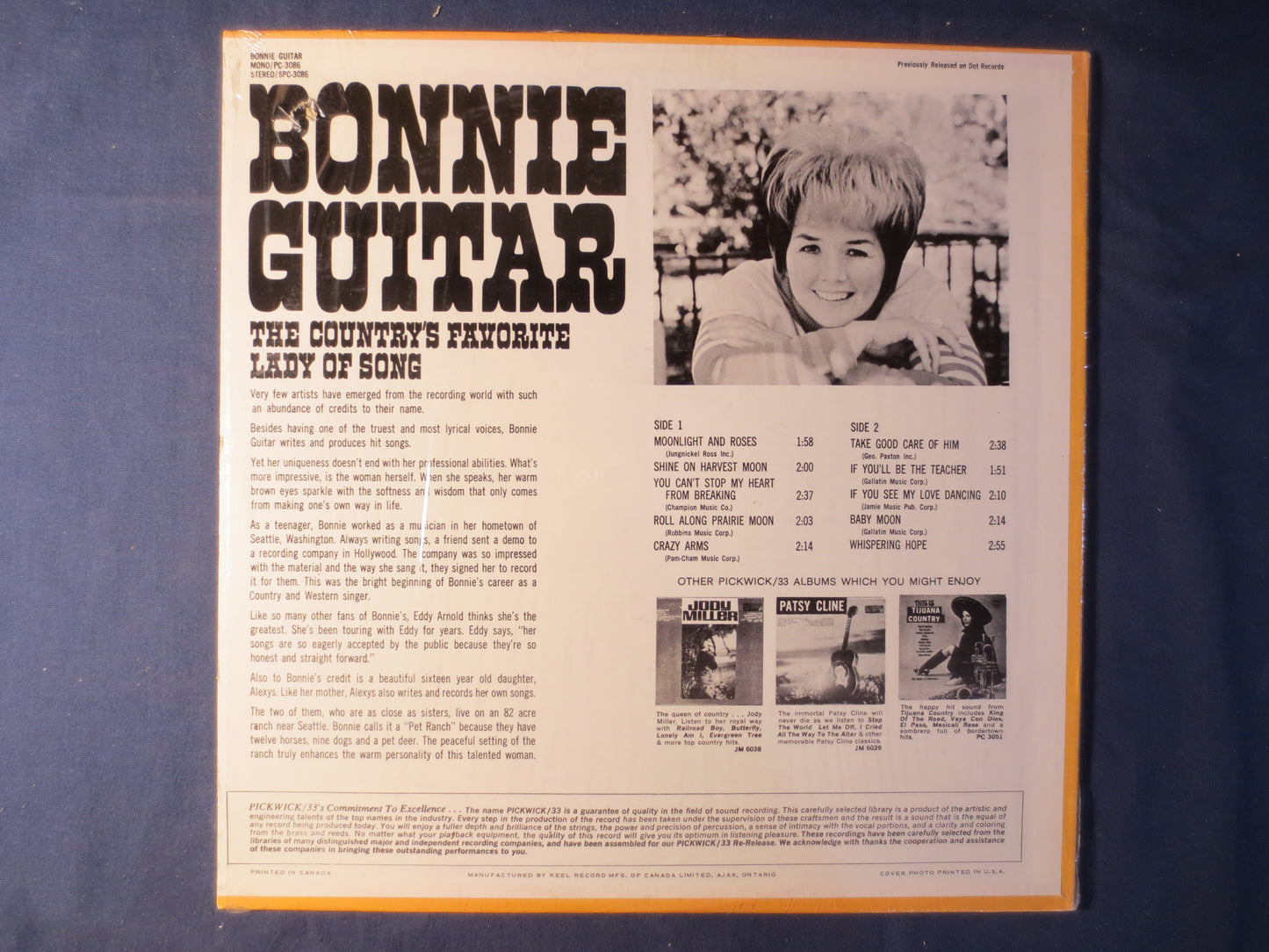 BONNIE GUITAR, The Country's Favorite LADY of Song, Bonnie Guitar Record, Country Records, Bonnie Guitar Lps, 1968 Records