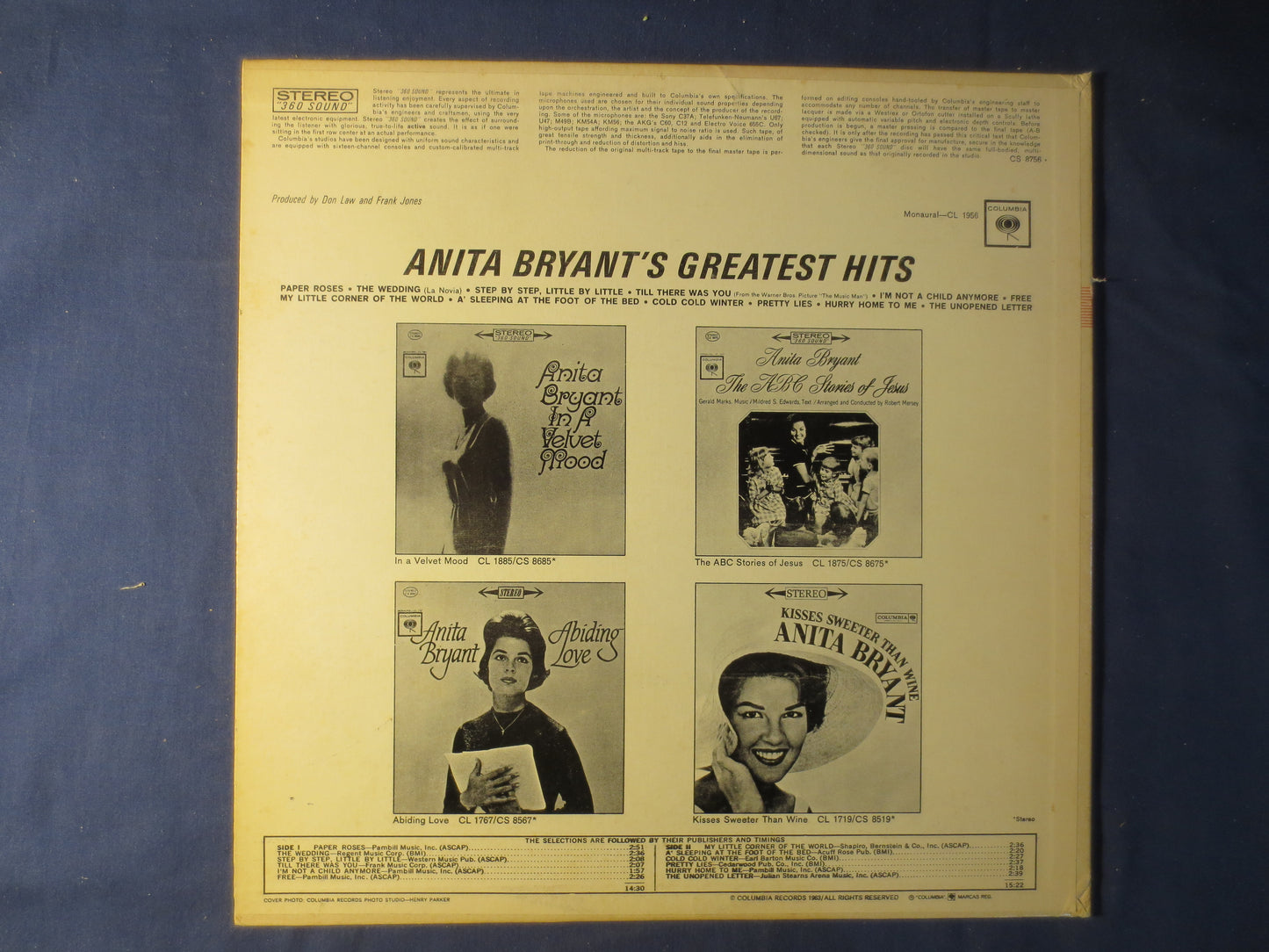 ANITA BRYANT, GREATEST Hits, Anita Bryant Record, Anita Bryant Album, Anita Bryant Lp, Record Vinyl, Vinyl lp, 1963 Records