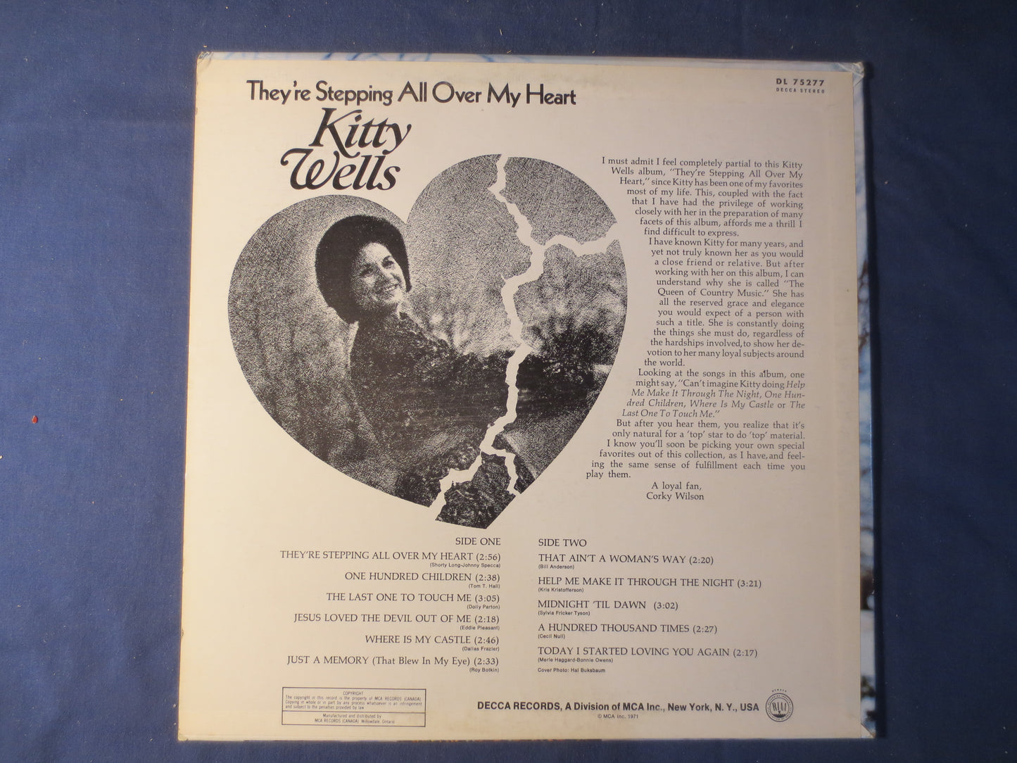 KITTY WELLS, All Over My HEART, Kitty Wells Record, Kitty Wells Album, Kitty Wells Lp, Country Records, Vinyl Lps, 1969 Records