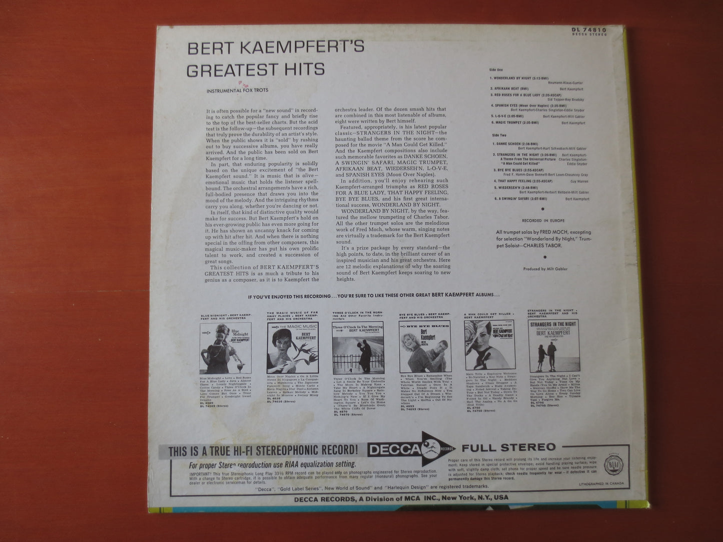 BERT KAEMPFERT, GREATEST Hits, Bert Kaempfert Album, Jazz Records, Jazz Albums, Bert Kaempfert Music, Vinyl, 1966 Records