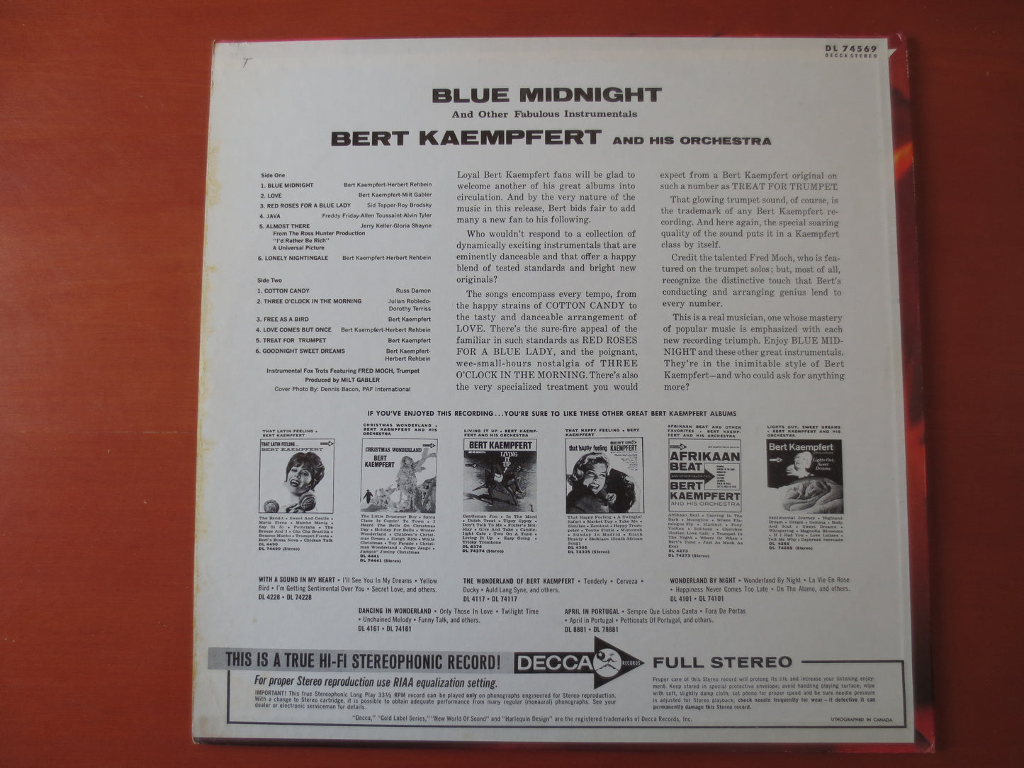 BERT KAEMPFERT, Blue MIDNIGHT, Bert Kaempfert Album, Jazz Records, Jazz Albums, Bert Kaempfert Music, Vinyl, 1964 Records