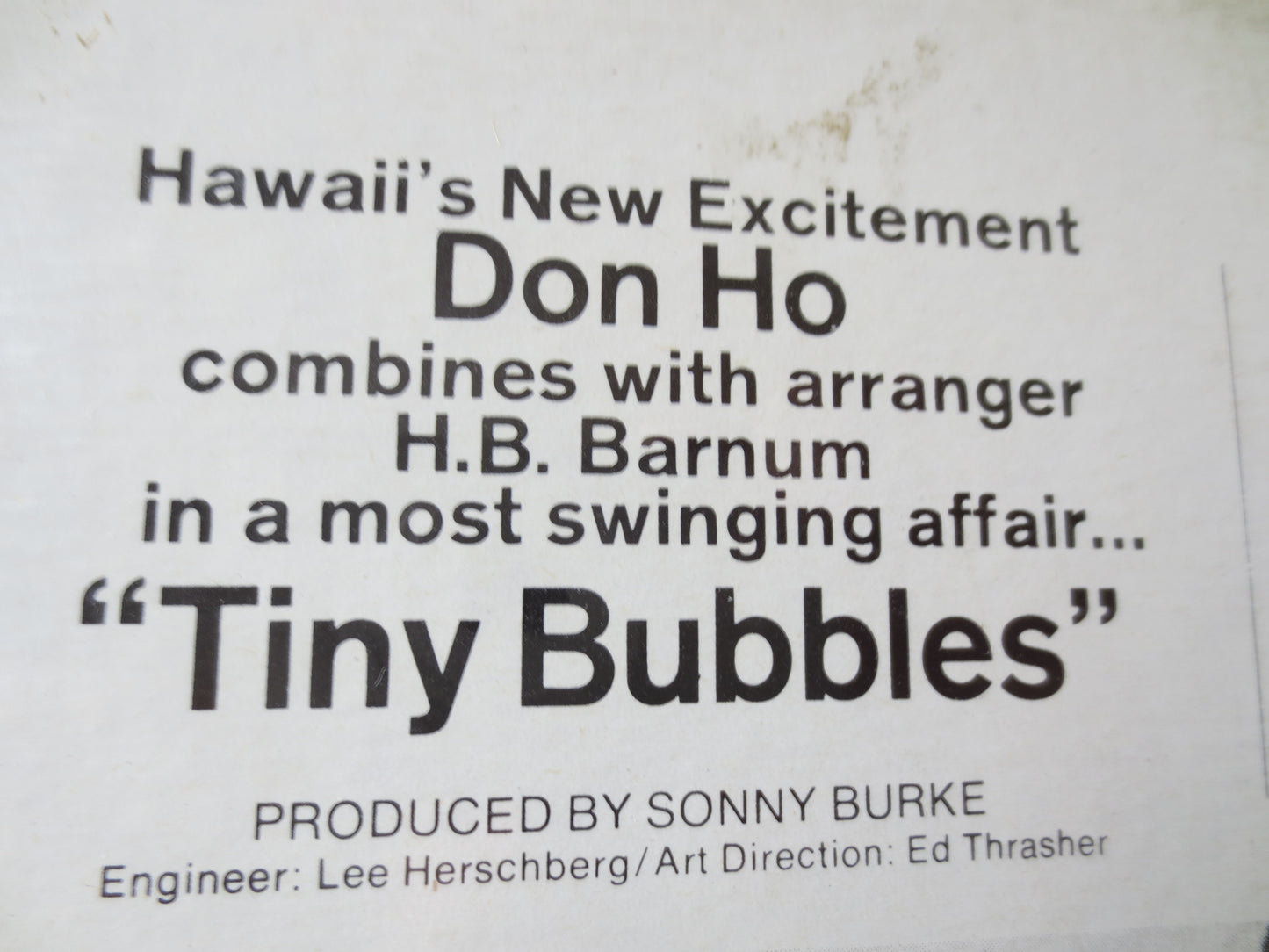 DON HO, Tiny BUBBLES, Don Ho Records, Don Ho Album, Don Ho Lp, Vinyl Records, Jazz Lps, Vinyl Albums, Vinyl, 1966 Records