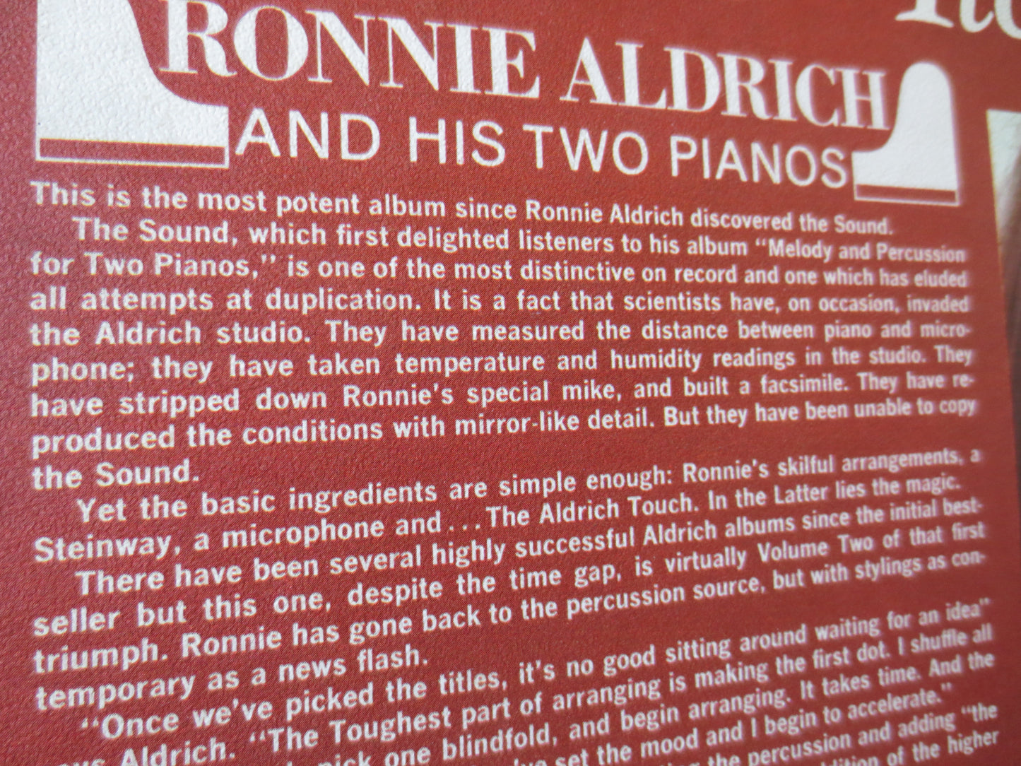 That ALDRICH Feeling, Phase 4 Records, RONNIE ALDRICH, Piano Records, Piano Music Albums, Vinyl Record, lps, 1965 Records