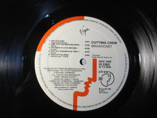 CUTTING CREW, BROADCAST, Cutting Crew Album, Cutting Crew Record, Cutting Crew Lp, Pop Records, Vinyl Records, 1986 Records